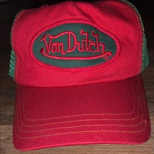 red and green von dutch trucker hat